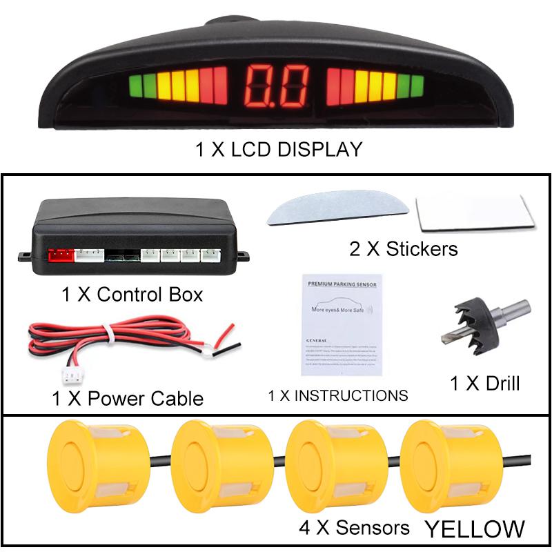 New LED Parking Sensor System Backlight Parktronic Monitor Display Kit Backup Detector Assistant 4 Probes