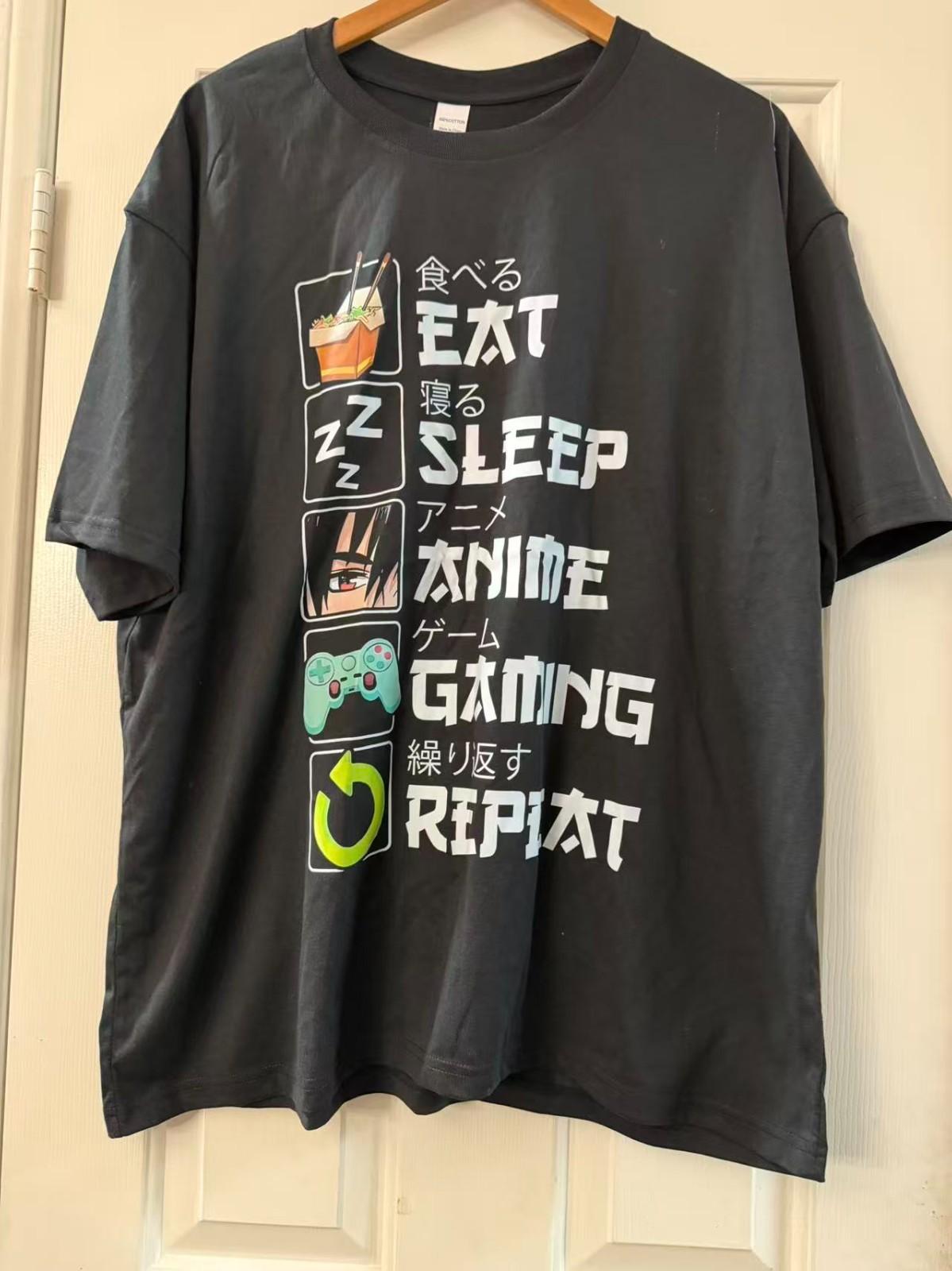 Eat Sleep Anime Gaming Repeat T-Shirt Otaku Gamer Tee Unisex 100% Cotton 4XL