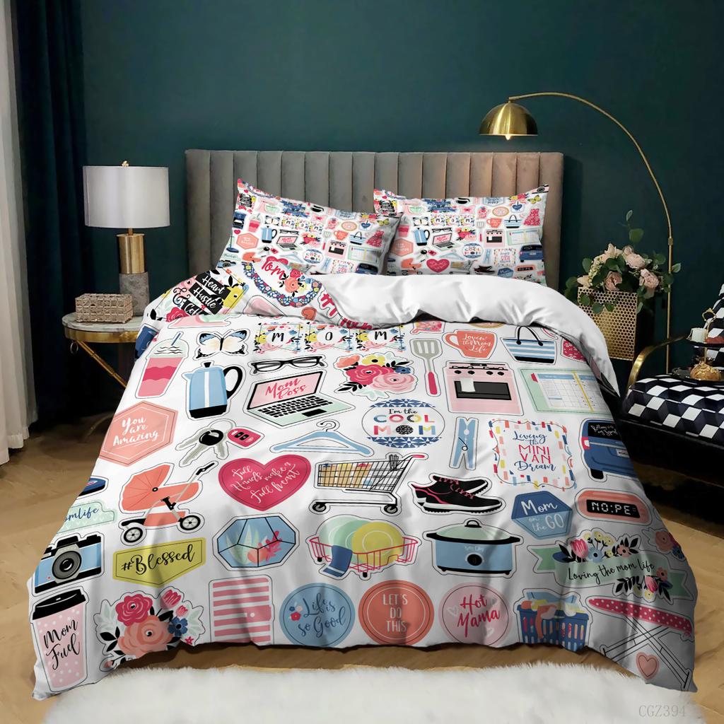 Kit 3D Digital Printing Cartoon Illustration Sticker Bed Three-Piece Quilt Cover Pillowcase