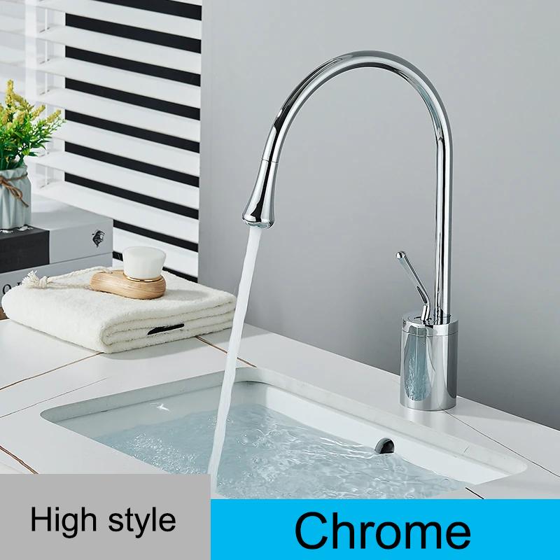 Modern Basin Faucet Brushed Gold Black Silver Faucet Deck Mounted 360 Rotation Basin Sink Tap Mixer Hot & Cold Brass Tap