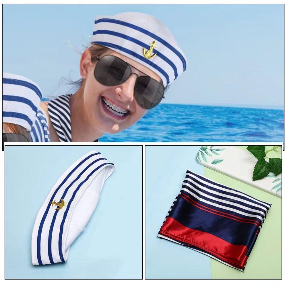 Dressing Up Sailor Ship Cap Navy Blue Scarf Sailor Hat Fashion Yacht Captain Hat  Men Women