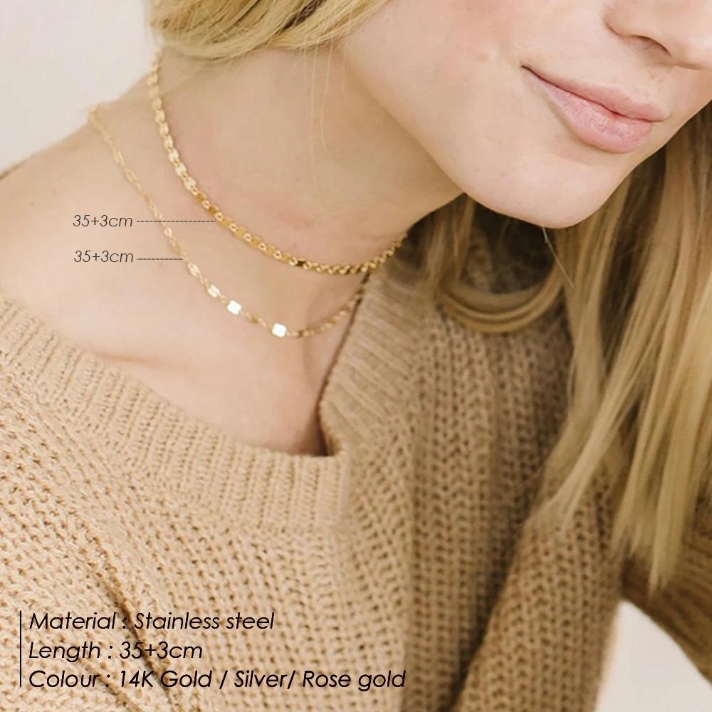 EManco New Fashion Trend Personality Double Chain Necklace Women 316L Stainless Steel Choker Necklace 42cm