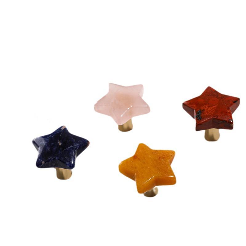 1pc Natural Crystal Furniture Handle Brass Drawer Knob Star Shape Pink White Handles For Kitchen Wine Cabinet Door Cupboard Pull