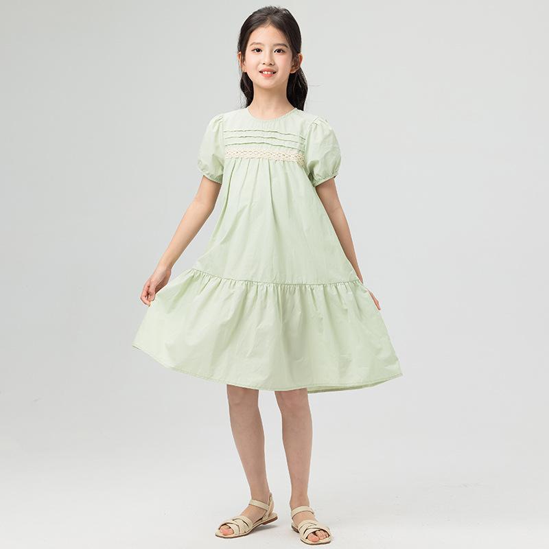Vestido de Algodón Puro de Moda para Niñas - Vestido de Princesa Verde Claro de Verano para Niños