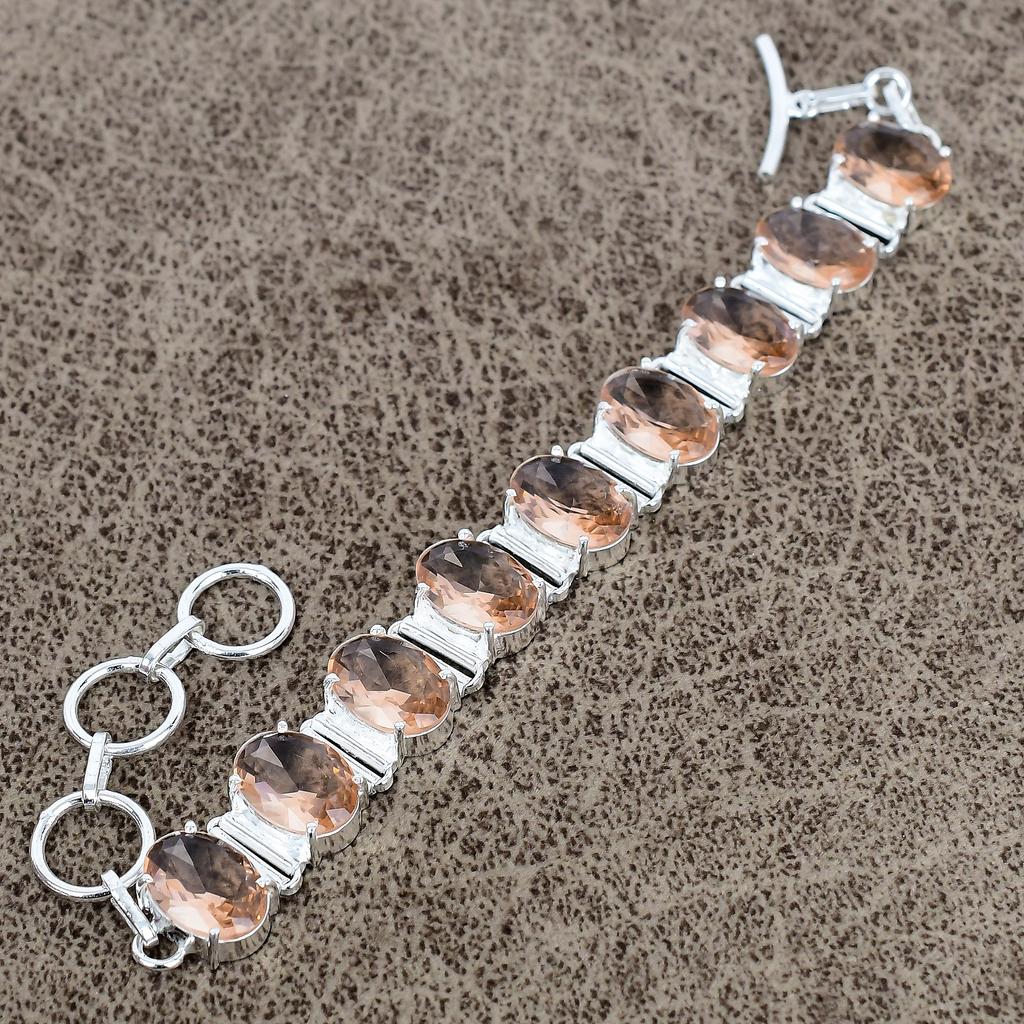 Morganite Gemstone Handmade 925 Sterling Silver Bracelet 7-8" KKG-148