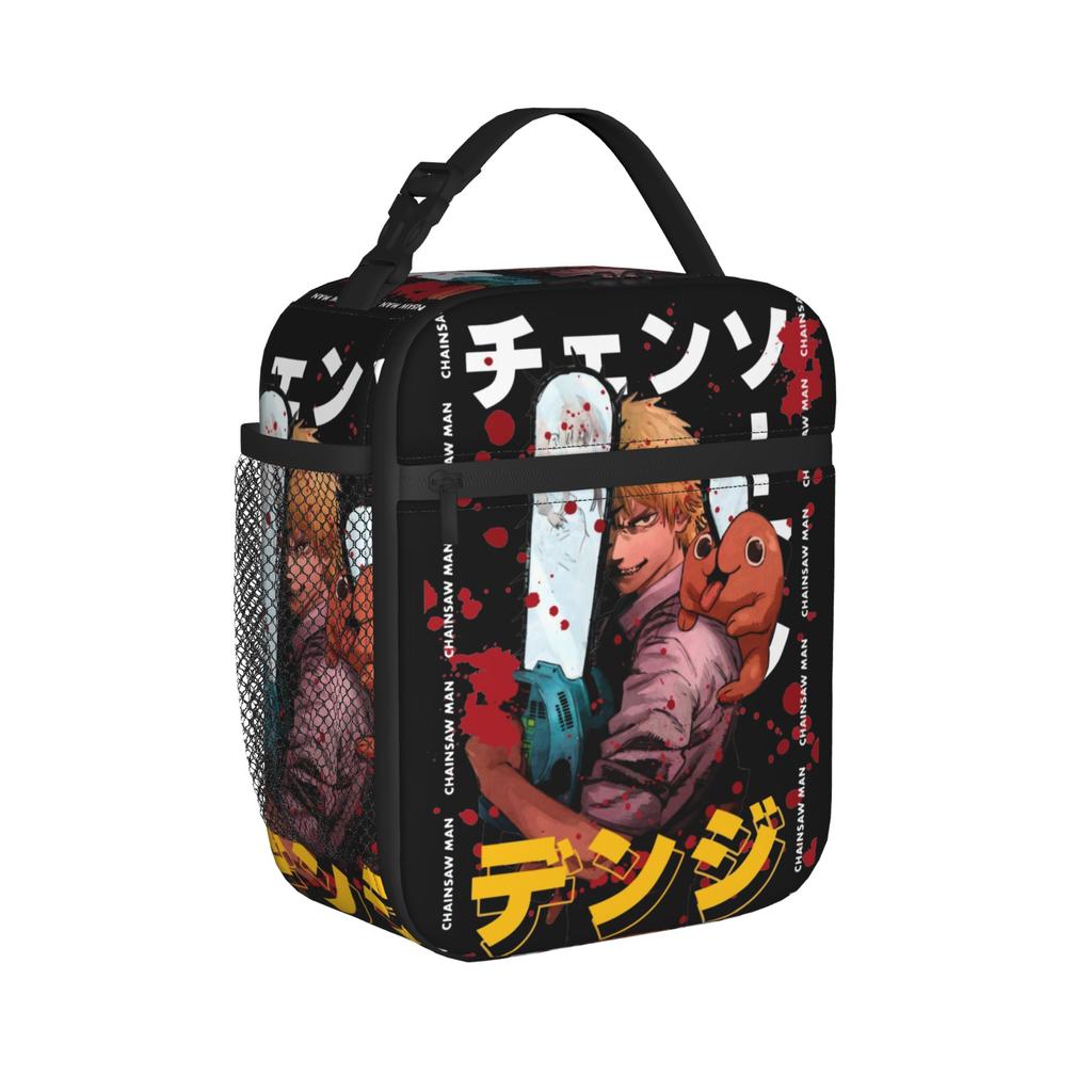C-Chainsaws Man Heat-keeping Meal Tote Cooler Bag Reusable,Meal Container Kitten Anime Compact Tote Lunch Box Food Bag College