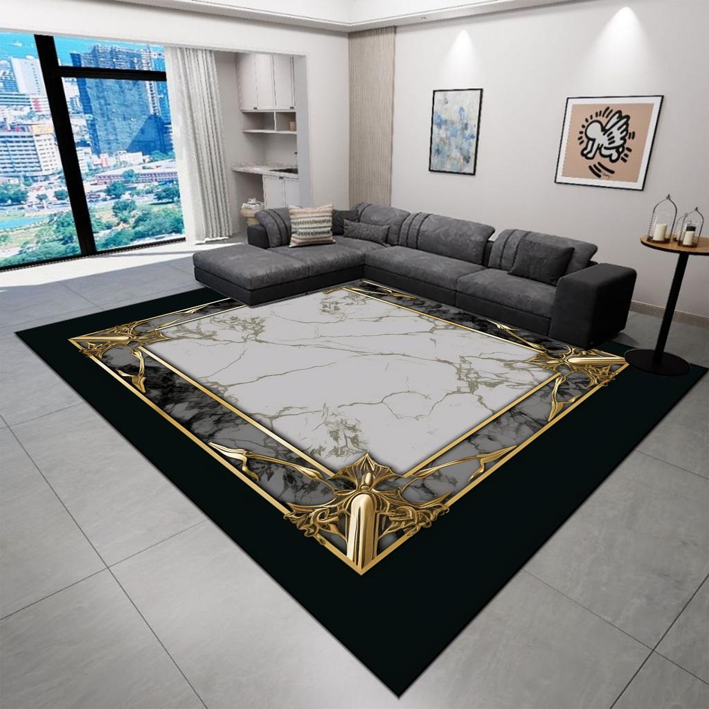 Black Home Decoration Carpet Living Room Luxury Golden Carpets Hall Sofa Area Soft Rugs Hallway Bedroom Doorway Floor Mat