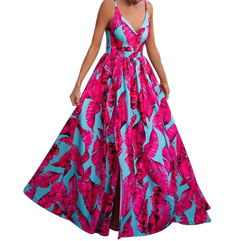 Women's 2024 Summer V-Neck Print Corset Party Dress with Full Skirt