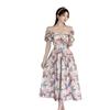 Summer New Skirt Women's Super Beautiful Chic Beautiful Tea Break French Square Neck Bubble Sleeve Floral Dress