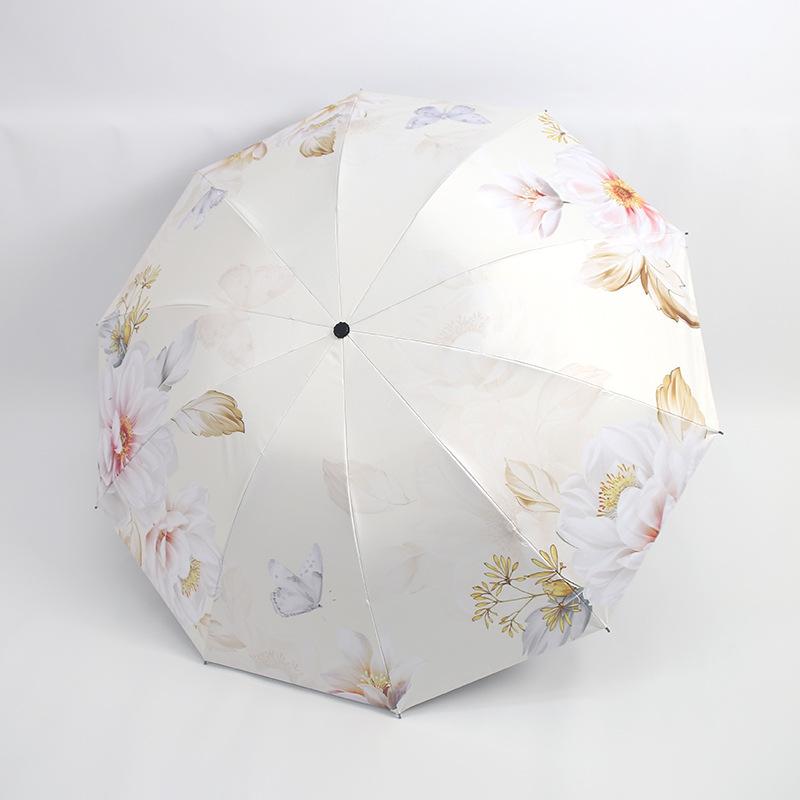 Tri-fold vinyl national style peony sunscreen umbrella UV protection sun umbrella antique high value digital printing umbrella