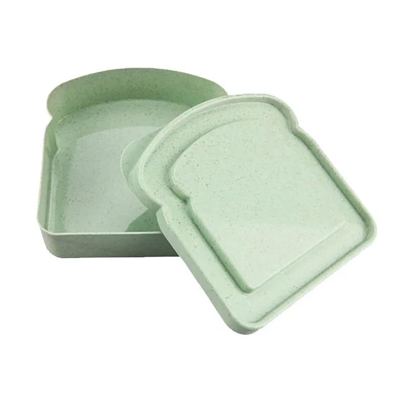 Toast Shaped Portable Lunch Box Sandwich Silicone Bento Box with Lid Student Office School Outdoor Lunch Box Food Container