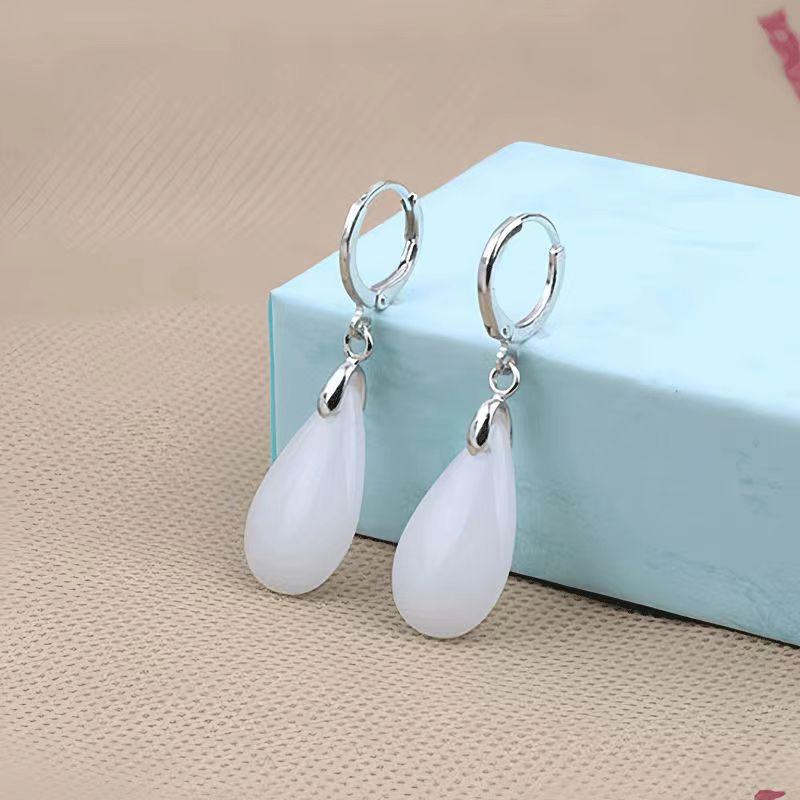 PANJBJ 925 Sterling Silver Rose Hotan Jade Earring for Women Girl Ethnic Style Versatile Temperament Jewelry Gift Dropshipping