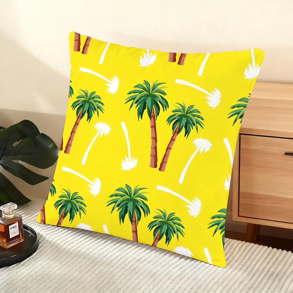Palm Tree Pattern Cushion Cover Soft Short Plush Pillow Cover Smooth Cozy Texture Aesthetic Cushion Case Home Decor