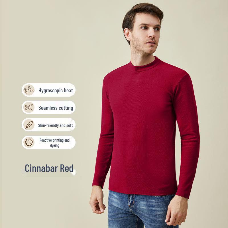 

Мужской термобазовый слой из красного бархата с полувысоким воротом для осени XL (recommended for 125-150 jin)