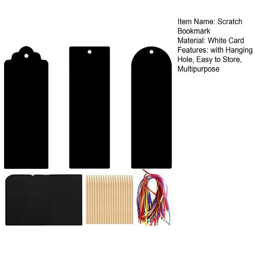 48Pcs Scratch Bookmark with 48 Ribbons 24 Wood Stylus Hanging Hole Bookmark Gift Tag Party Favor DIY Rainbow Scratch Paper