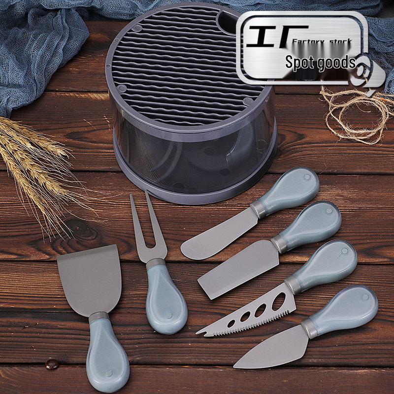 6-Piece Stainless Steel Cheese Knife Set: Includes Knife Block, Cutlery, Fork, and Butter Knife