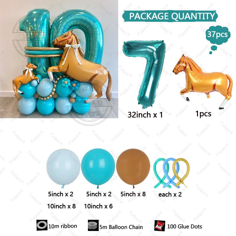 Большой набор из 37 шаров на тему скачек с 9 зелеными шарами-цифрами 32 дюйма для детского дня рождения, вечеринки в стиле Дикого Запада Other