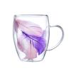 Cana de sticlă transparentă cu pene, cu strat dublu, creativă, de uz casnic, pentru cafea, cu mâner, rezistentă la căldură și la frig