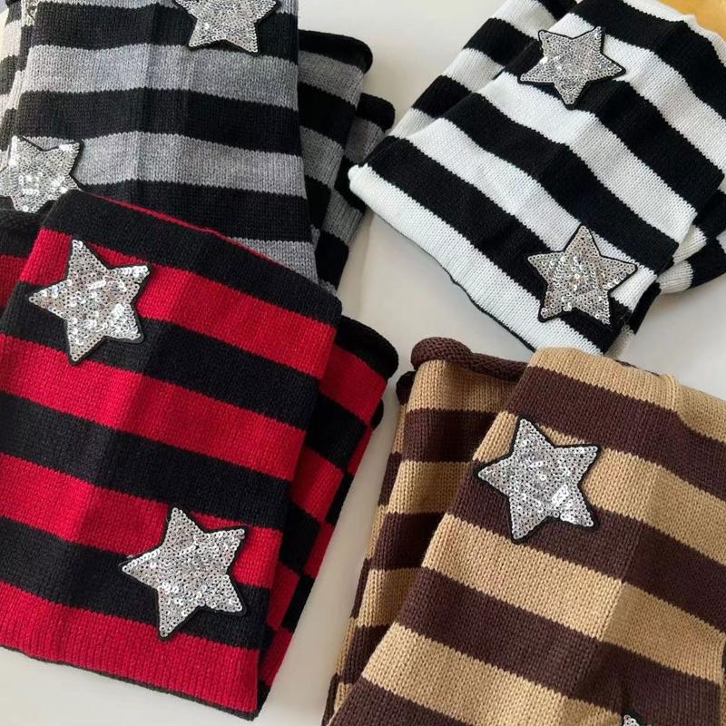 Harajuku Women Autumn Leg Warmers Socks Japanese Gothic Striped Sequins Stars Knitted Long Socks Punk Baggy Foot Covers