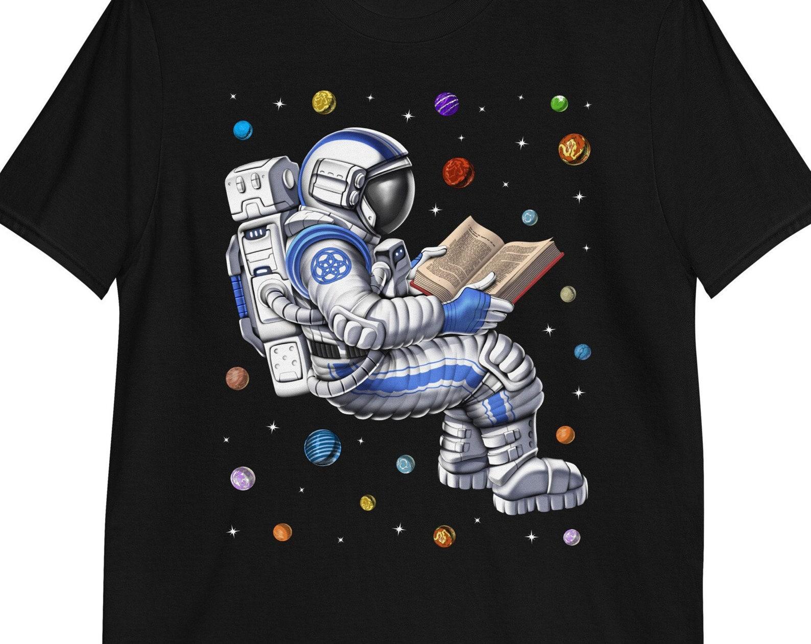 Astronaut Reading Book T-Shirt, Book Lover Tee 140