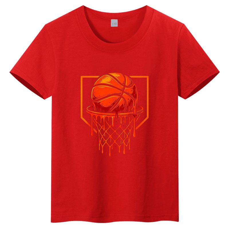 Rebounding basketball childrens Tshirt pure cotton round neck fashionable parentchild outfit candy color family outfit