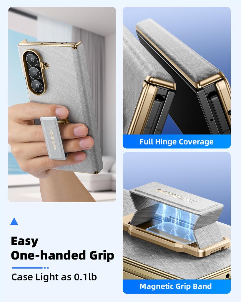 Leather Phone Case for Samsung Galaxy Z TriFold with Grip Stand 360°Rotate for TriFold Metal Shells Protective Cover Bumper