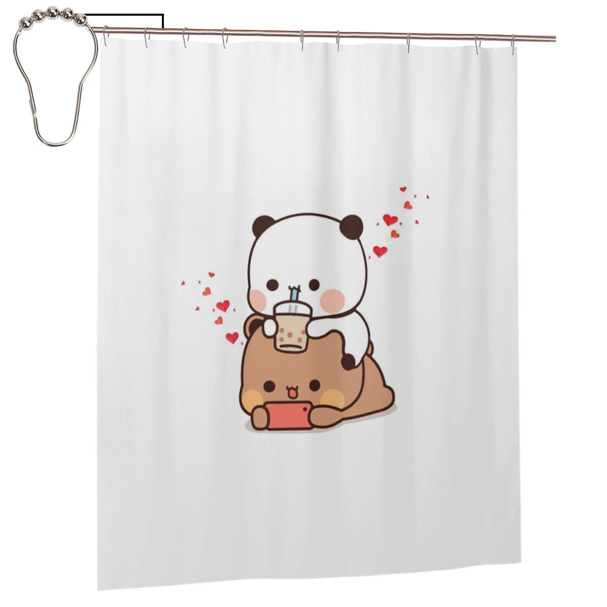 

Peach And Goma Bubu Dudu Balloon Shower Curtain Bathroom Polyester Waterproof Bath Curtains With Hooks W60H190(CM)-1 Pcs