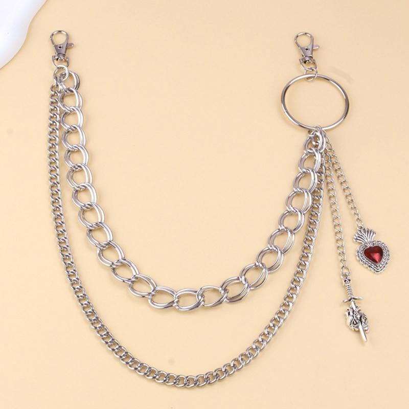 Heart Charm Jeans Chain for Women Men Decorative Waist Chain Wallet Chain Multilayer Metal Hiphop Chain for Street Wear