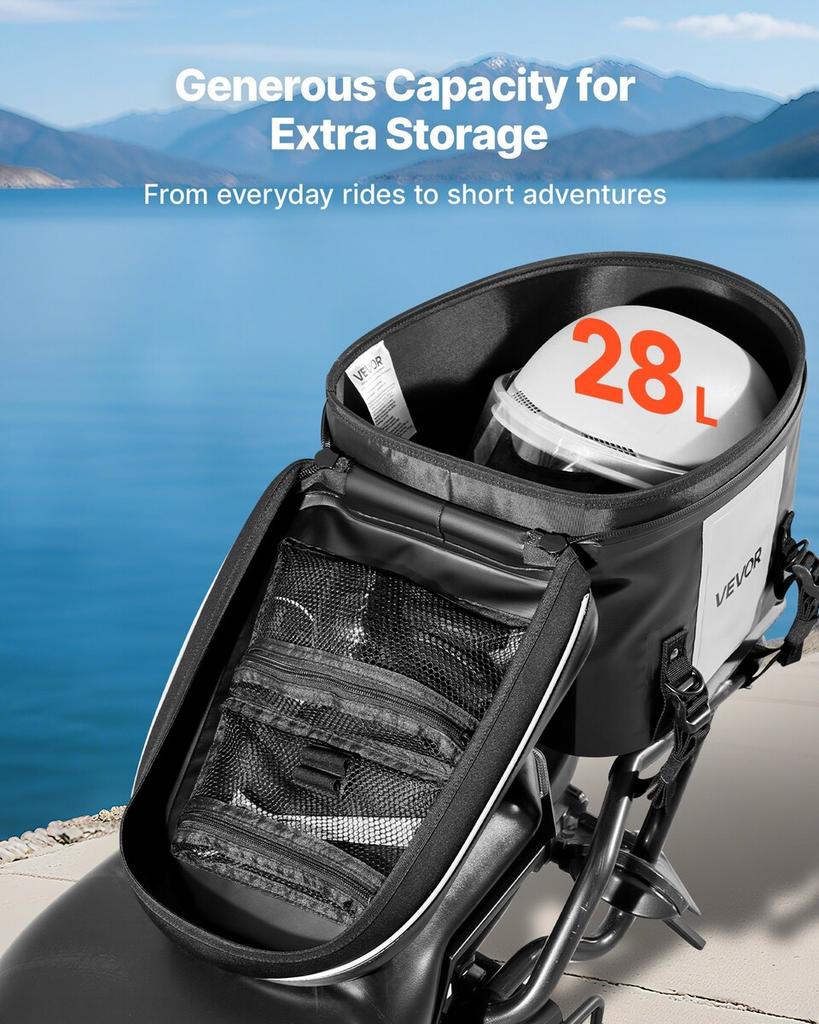 Motorcycle Tail Bag, 28 L Motorcycle Rear Seat Bag with Waterproof Fabric, Outdoor Sports Motorbike Luggage Storage Trunk Handbag with Pocket &