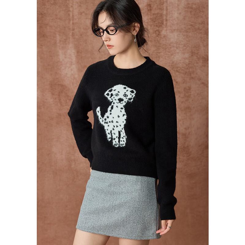 French Style Puppy Jacquard Knit Sweater