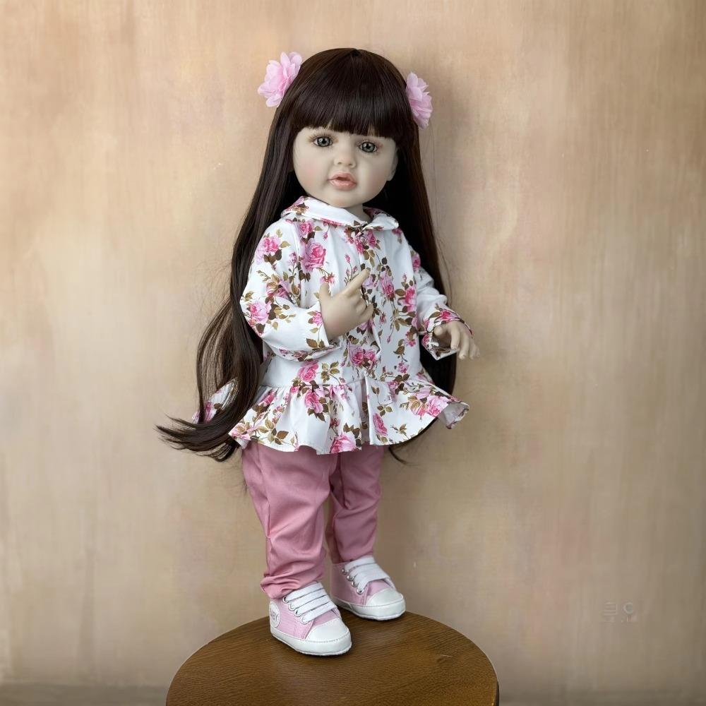 22'' 55cm Realistic Rebron Dolls Betty Full Vinyl Girl Doll Alive Rebirth Doll Can Stand Lifelike Simulation Baby Doll Wearing Floral Suits Kid Gift
