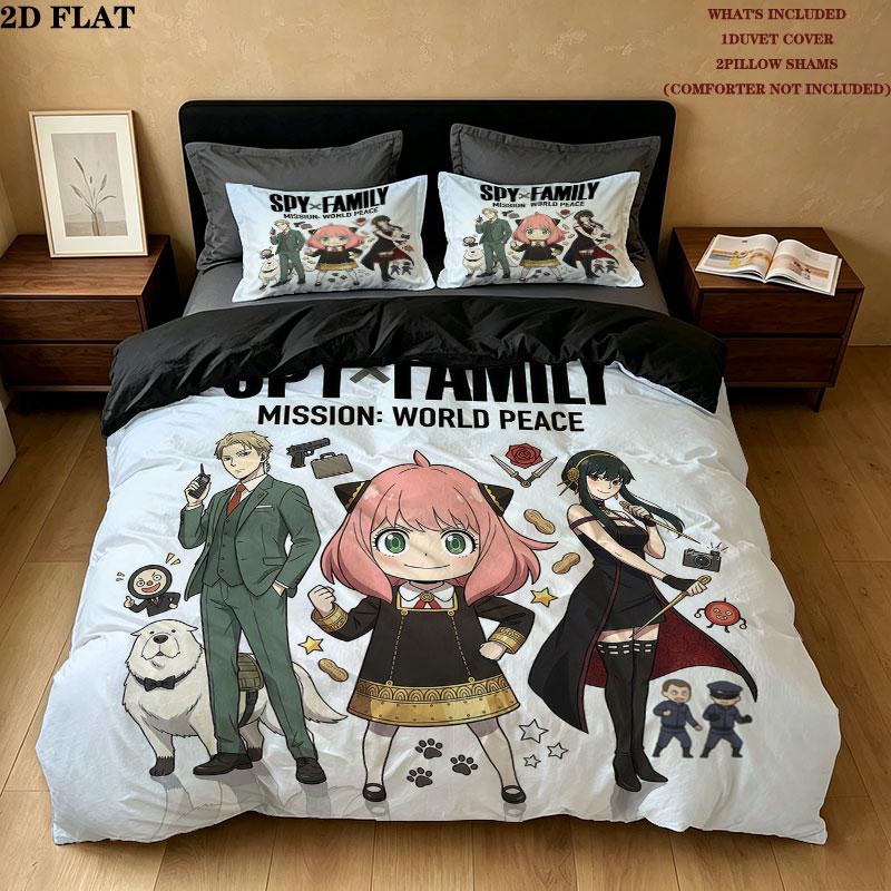 Biancheria da letto con motivo Spy Family Set Copripiumone Federe Regalo di Compleanno per la Casa(1 * copripiumino + 2 * federa, senza nucleo)