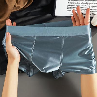 Men Boxer Underwear Elastic Mid-Waist Breathable Briefs Pure Color Slim Fit Shorts Design Smooth U-Convex Fabric Ice Silk