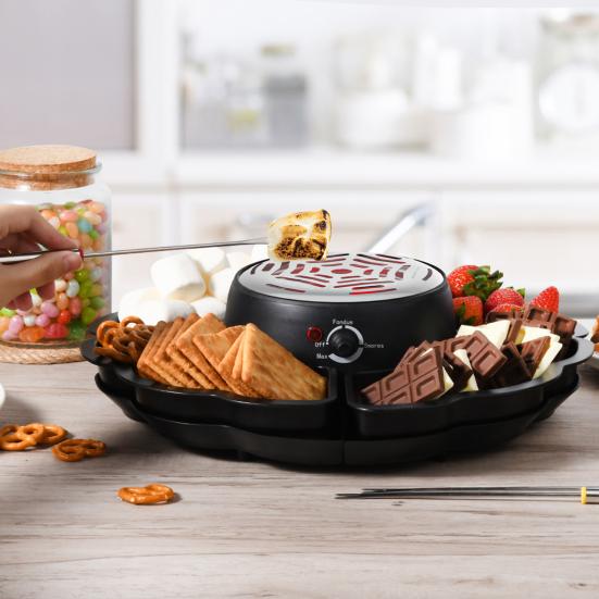 2-in-1 Elektrischer S'more Maker Fonduetopf Flammenloser Heizer mit 3 Temperaturreglern