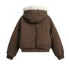 Women's Winter Warm Fur Collar Hooded Quilted Padded Jacket Brown Loose Causal Short Style Cotton-padded Coat