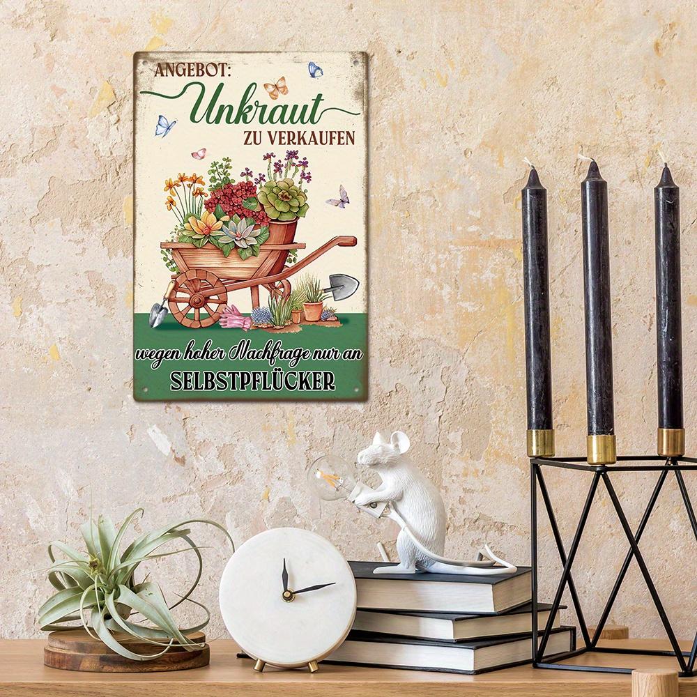 Vintage German Metal Tin Sign - 'ANGEBOT: Unkiaut ZU VERKAUFEN' Wall Art for Home, Farmhouse & Garden Decor - Perfect Gift Idea