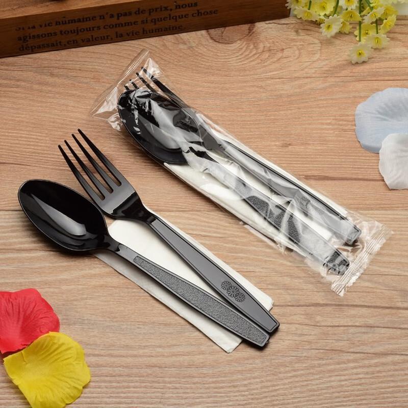 Disposable Plastic Spoon & Fork Set with Napkin, 100 Count