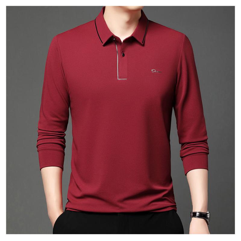 Spring Autumn Long-sleeved POLO Shirt for Men Middle-aged Young Anti-wrinkle T-shirt Casual Business