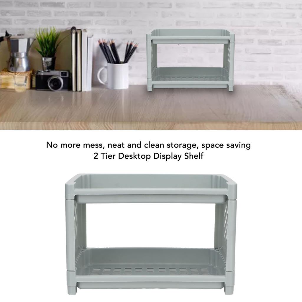 Desk Organizer Storage Rack Shelf PP Hollow Design 2 Tier for Home Bathroom Table