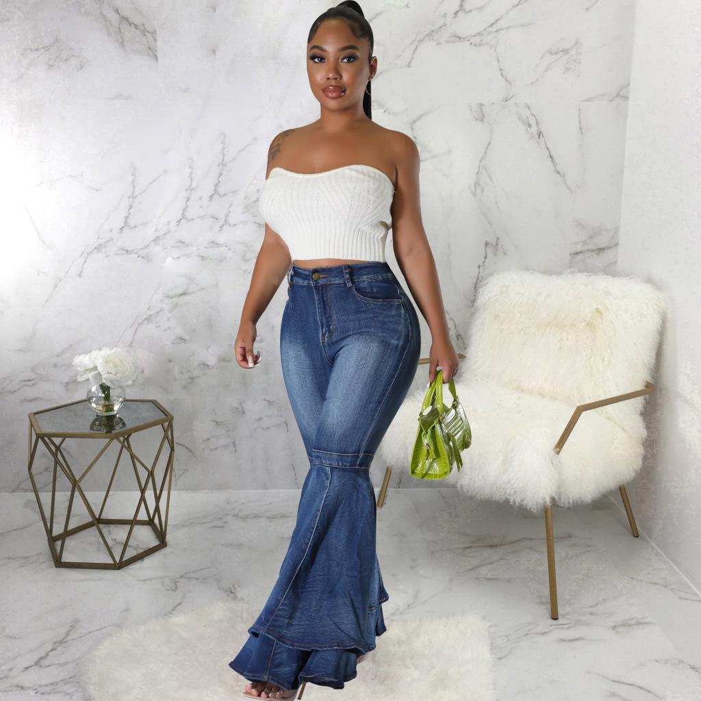 Fashion Wide-Leg Stretch Denim Flare Pants