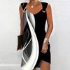 Women's V Neck Sleeveless Printed Tank Dress Loose Fit Mid Rise Casual Summer Sundress