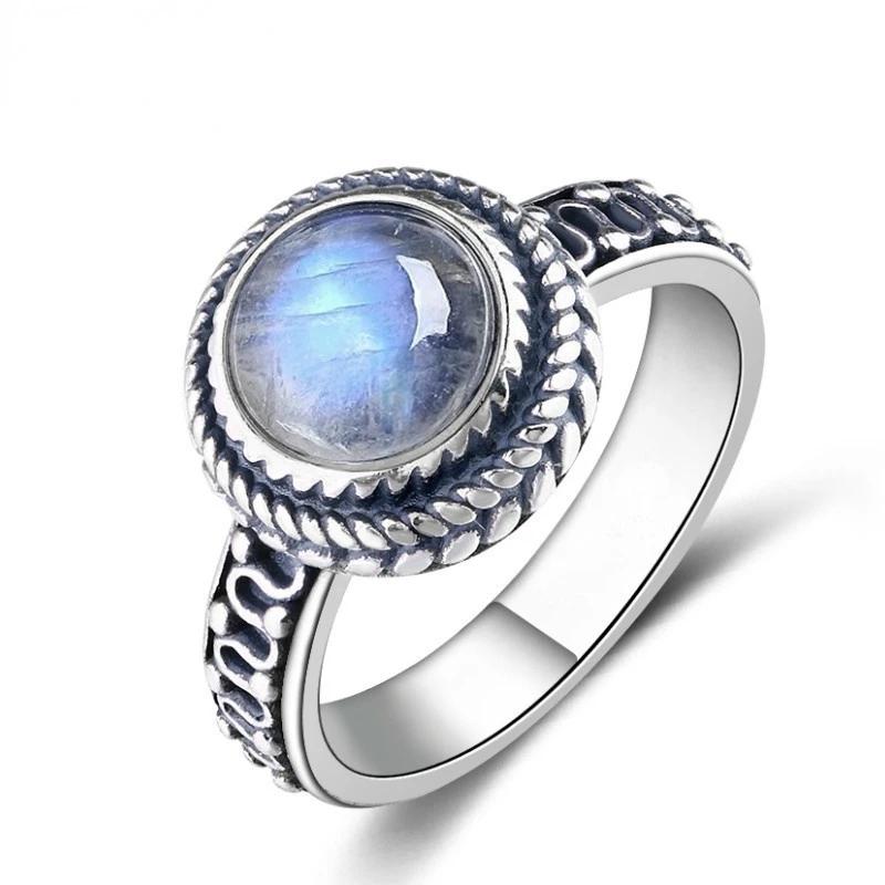 New Fashion 9MM Round Natural Moonstones Rings Women's CopperJewelry Ring  High Quality Gifts Vintage Fine Jewelry