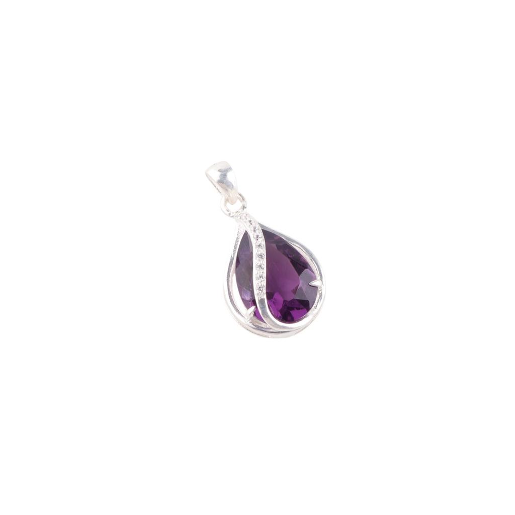 Amethyst Gemstone 925 Sterling Silver Jewelry Zircon Pendant For Birthday Gift CZP-7-10