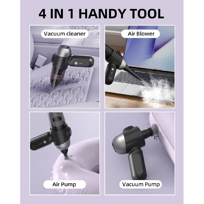2025 Upgraded Mini Car Vacuum with 12000Pa, Portable 4-in-1 Blowing and Suction Function, Mini Vacuum Cleaner Air Duster Suitable for Quick Cleaning