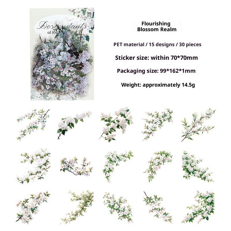 

30Pcs/Set Waterproof Vintage Pet Plant Flower Stickers For Diy Crafts Scrapbook Po Album Decoration