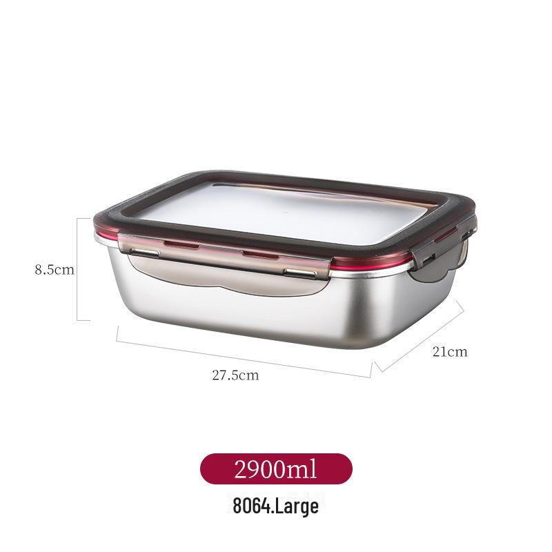 304 Stainless Steel Rectangular Fresh-Keeping Lunch Box with Lid for Kitchen Storage