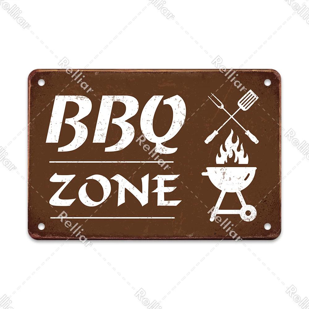 BBQ Party Metal Tin Plaque Retro Yard Garden Wall Decoration Signs Marked Barbecue Rules Slogan Plate Vintage Grill Poster