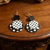 Classic Black & White Polka Dot Dangle Earrings: Bold, Retro Design with Large, Eye-Catching Style
