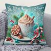 Pillowcase 1pc, Winter-themed Hot Beverage Print, Festive Themed Cushion Cover with a Hidden Zipper, Suitable for Sofas, Living Rooms, Offices, and Ho