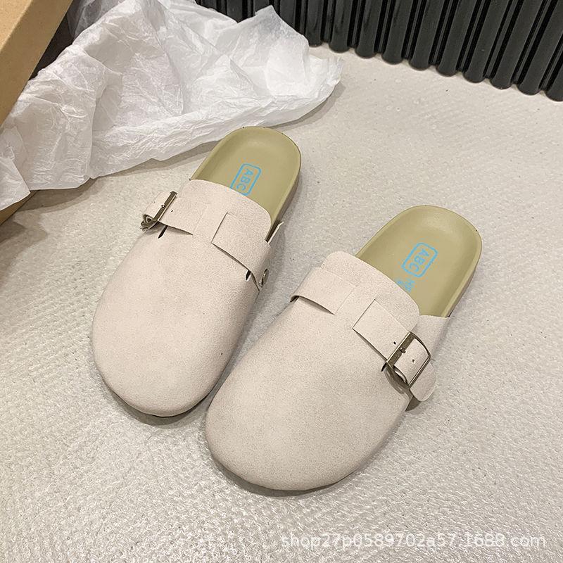 

Flat bottom bag head half slippers round head casual new outer wear home lazy versatile solid color sandals 35